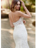 Beaded Thin Straps Ivory Lace Tulle Anniversary Wedding Dress